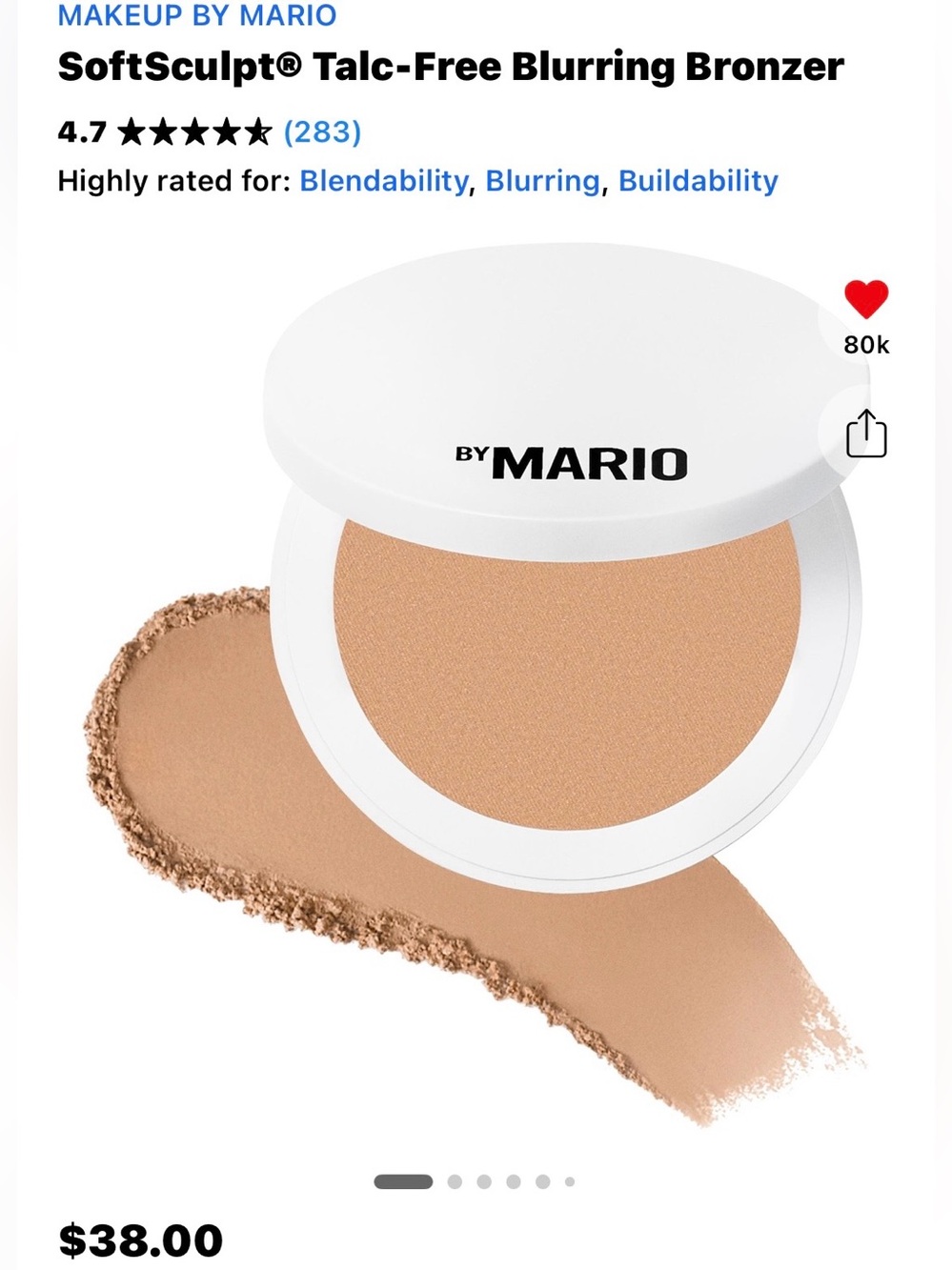Makeup By Mario SoftSculpt Talc-Free Bronzer - light medium swatched 1 x nobox